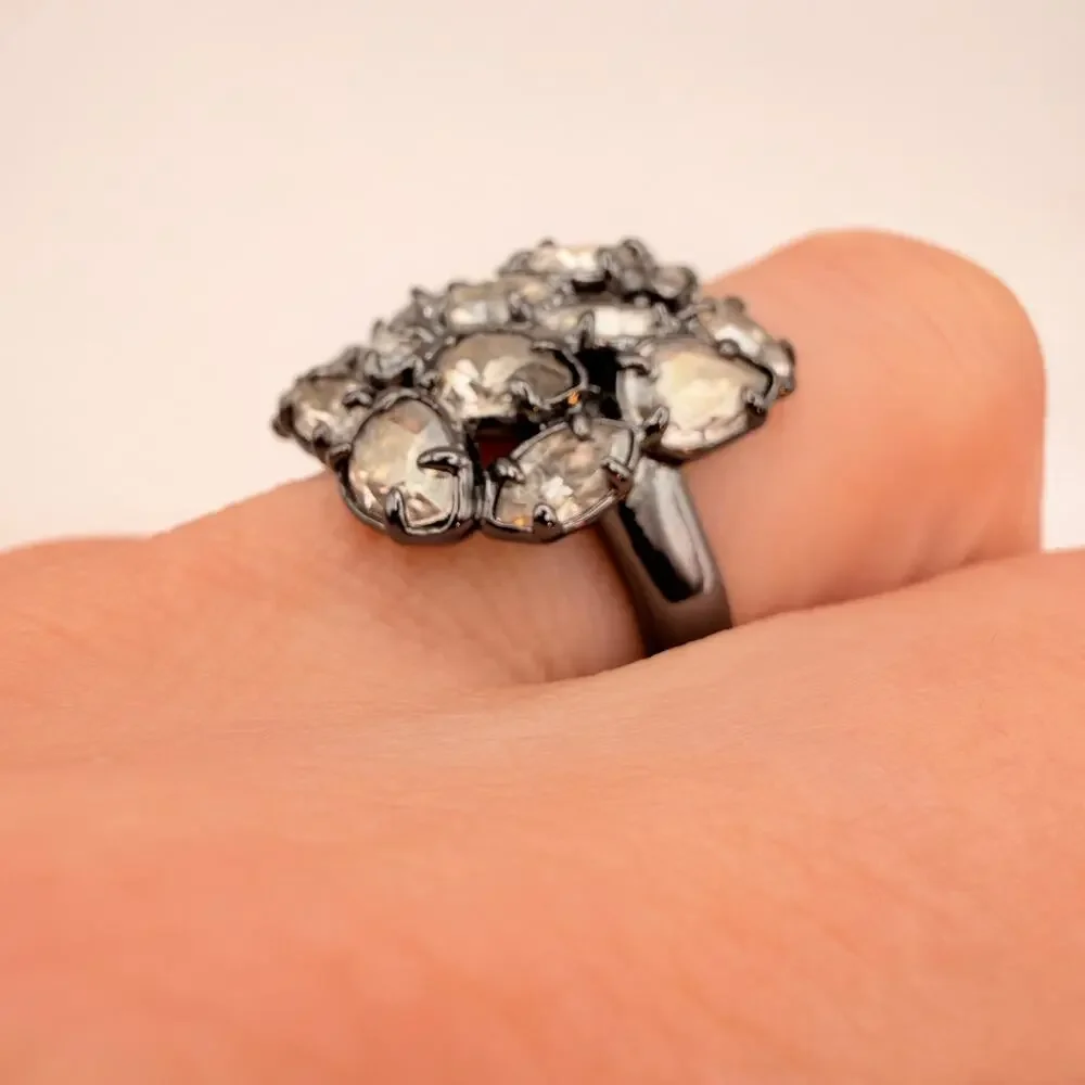 Signed Alexis Bittar Crystal Ruthenium Plated Cocktail Ring Designer Size 7